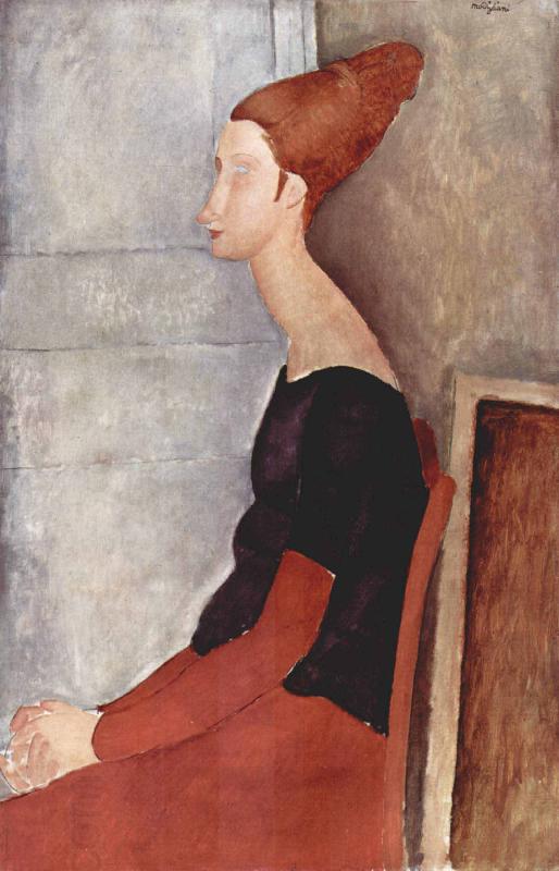 Amedeo Modigliani Portrader Jeanne Heuterne in dunkler Kleidung